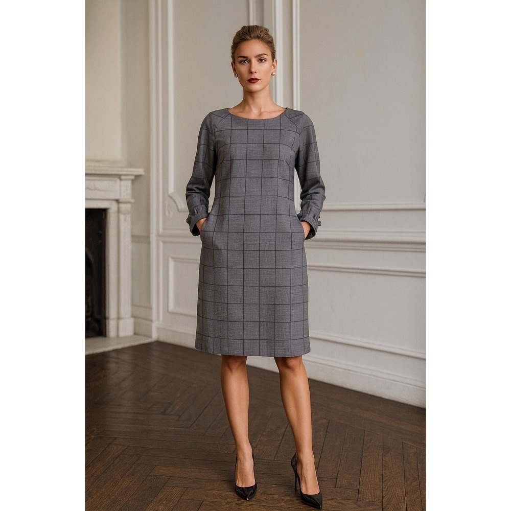 Banana Republic Grey Wool Plaid Sheath Dress‎ 4 Academia Office Quiet Luxury